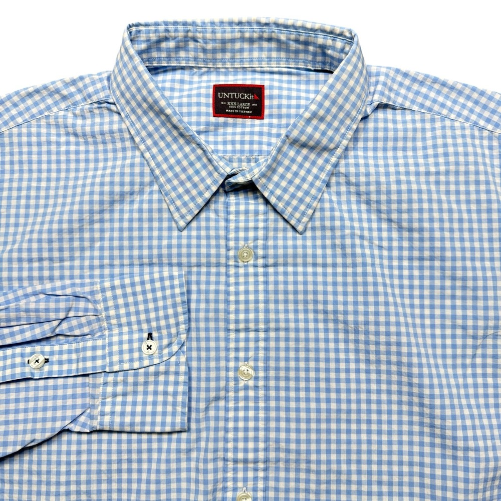 Untuckit Shirt Mens‎ 3XL Blue White Gingham Check Long Sleeve Casual Button XXXL